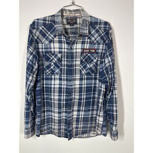 Honky Tonk Men's Western Pearl Snap Blue Plaid Long Sleeve Shirt Size Med Cowboy